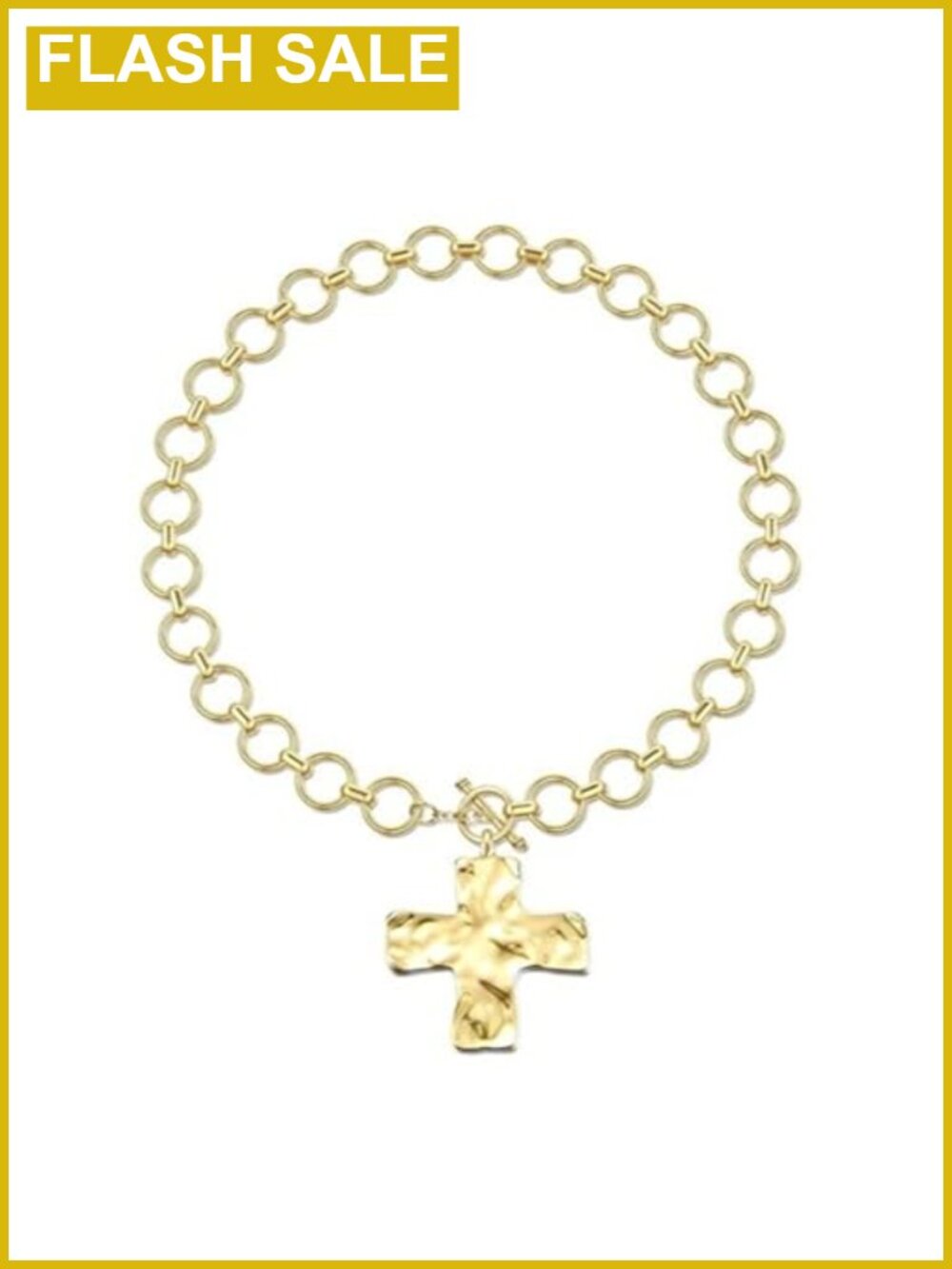 18K Gold Plated Chunky Cross Necklace Toggle Statement Necklace